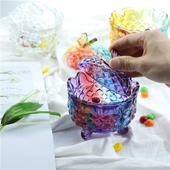 Royal Embossed CrystalGlass Candy Box with Lid Footed JewelryBowl Wedding Buffet - Picture 3 of 8